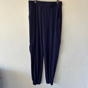 Lisa Rinna Cargo Joggers Womens XS Blue Liquid Knit Pull On Elastic Waist Travel
